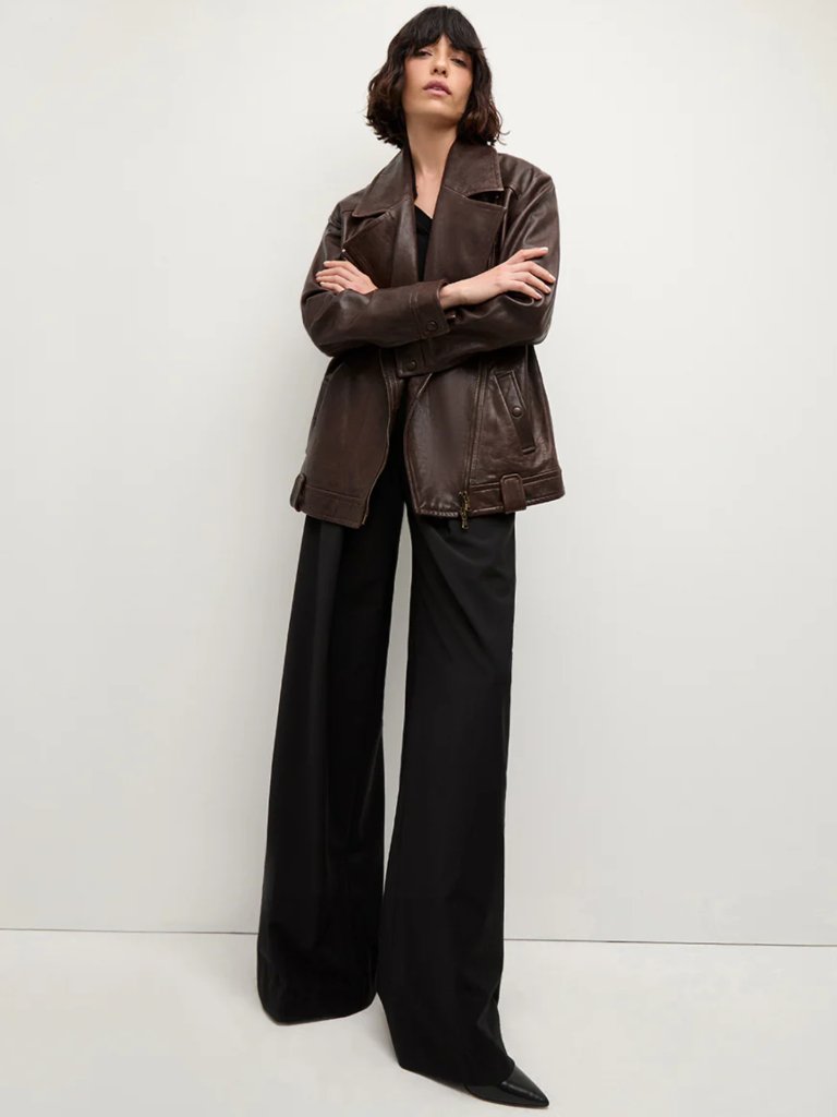 Veronica Beard Thandie Leather Dickey Jacket Brown Moto Size Xs $1,798 New Tags